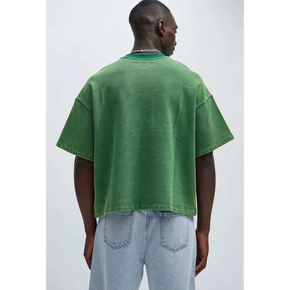 Fashion Nova Men Oversized Green Graphic Sweatshirt Tee Washed Number 3 M